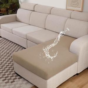 TOPYUMH 100% Waterproof Couch Cushion Covers L Shaped Chaise Cover, Stretch Seat Covers for Sectional Sofa, Reversible Couch Sofa Protector Covers for Kids Pets (Chaise Cover, Sand)