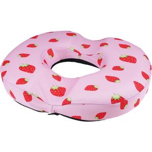 Pink Strawberry Donut Pillow Seat Cushion for Tailbone Pain Relief and Hemorrhoids, Home Office Chair Cushion for Long Sitting Work, Memory Foam Car Seat Cushions for Driving Butt Pain & Postpartum