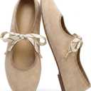 Lace up Round Toe Ballet Flats for Women Cute Slip on Soft Mary Jane Flats Casual Ballerina Shoes 8.5