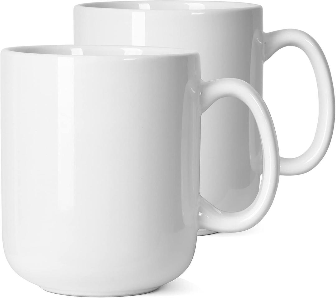 20 OZ Large Coffee Mug, M016 Plain Ceramic Boss Big Tea Cup with Handle for Dad Men, Set of 2, White