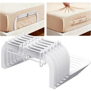 Sweetyear Upgrade Reinforced Sheet Holder, 6Pcs Metal Side Bed Sheet Holders Firm & Tight - Fit All Mattress Sizes, Easy Installation (White)