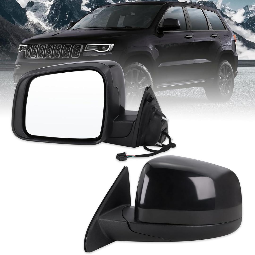 Left Driver Side Mirror Compatible With 2011-2021 Jeep Grand Cherokee 2022 Jeep Grand Cherokee WK With Manual Folding Power Glass Heated Black Replace#5SG19TZZAF(5Pins)