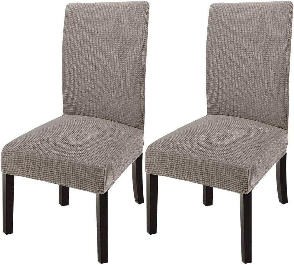 GoodtoU Dining Room Chair Covers, Stretch Kitchen Chair Covers Set of 2, Washable Removable Chair Seat Protector for Home & Hotel, Taupe