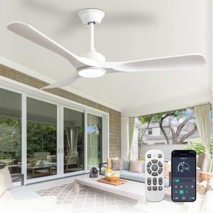Depuley Ceiling Fan with Light and Remote: 52 Inch White 3 Blade Outdoor Fans for Patios - Dimmable Indoor Fan with Remote APP Control Ultra Quiet DC Motor Reversible 6 Speed Timer