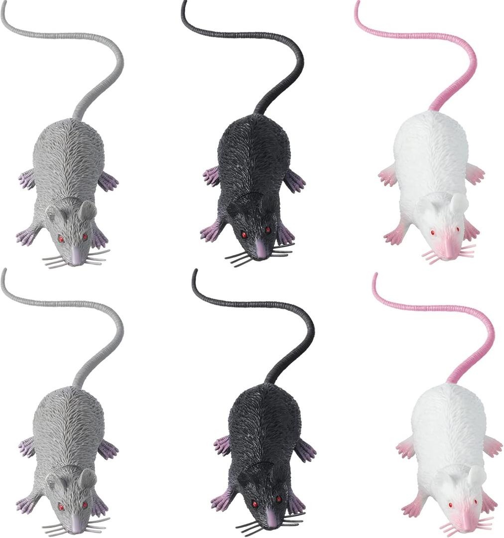 Boao 6 Pcs Plastic Fake Rats Plastic Mouse Prank Fake Rat Simulation Mice Realistic Rubber Rat Terrible Prank Props for April Fools' Day Halloween Party Supplies