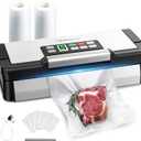 95kPa Vacuum Sealer Machine with AquaLock Technology, for Moist Seals, 2X Seal & 130W, Fully Automatic Food Sealer, Built-In Cutter, Bag Storage & Hose, Precision Sealing, 2 Bag Rolls,Stainless Steel