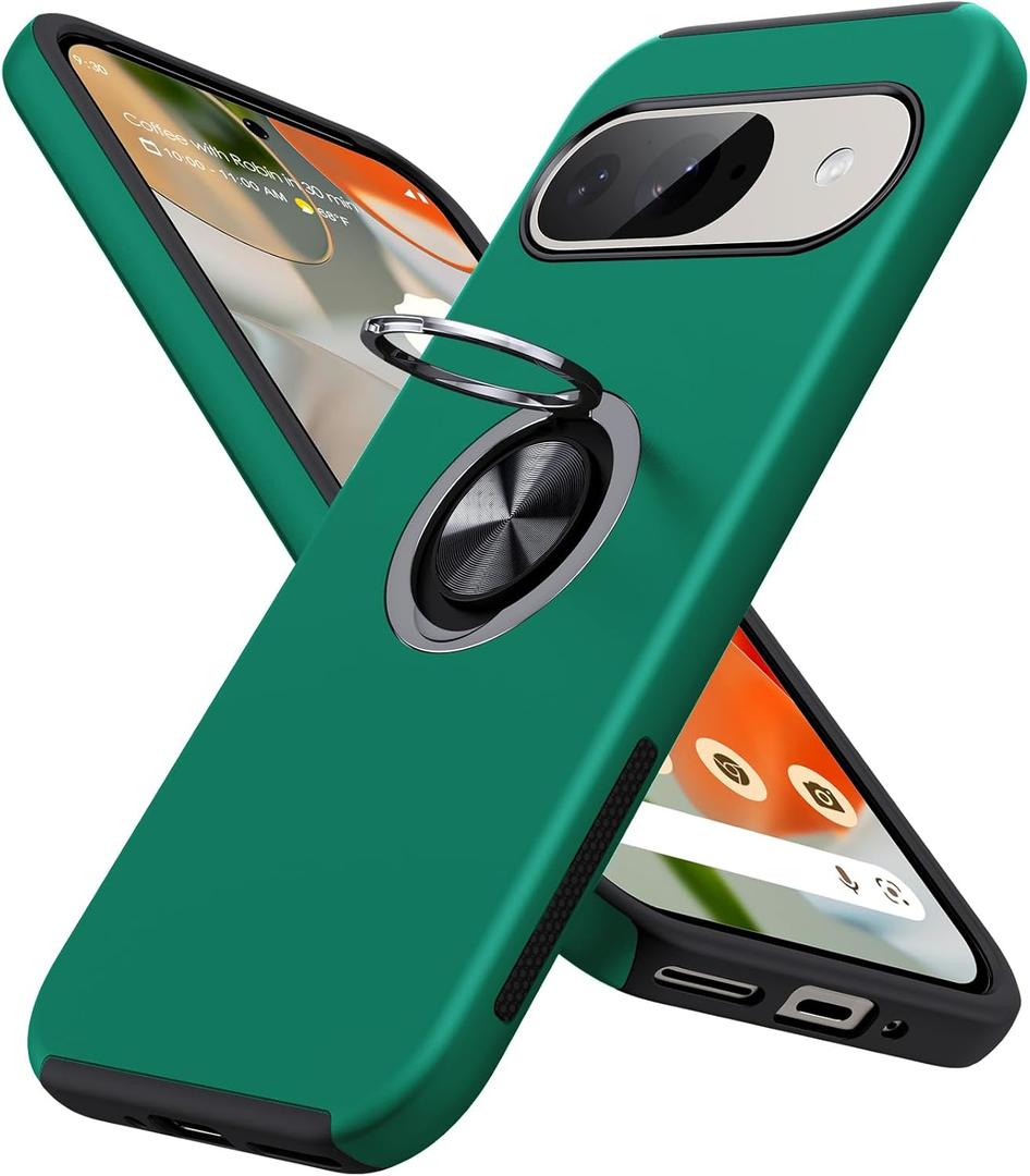 JAME for Google Pixel 9 Case/Pixel 9 Pro Case, Slim Fit Military Grade Shockproof Case with Ring Holder Stand Kickstand Protective Phone Case for Google Pixel 9/9 Pro, Green