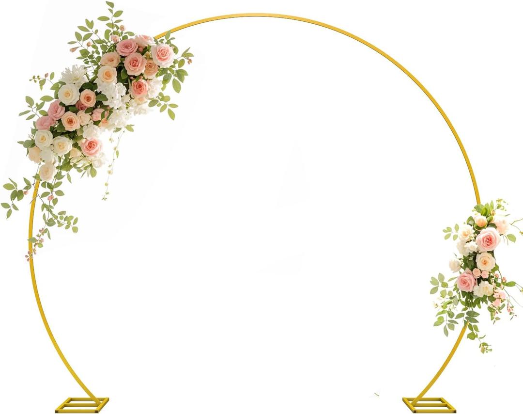 Wedding Arch 8.5FT Round Backdrop Stand Gold Metal Circle Backdrop Stand Circle Balloon Arch Stand Frame for Birthday Party Bridal Shower Anniversary Ceremony Candy Tables Celebration in 1.9m (6.3X7.2FT)