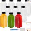 Lissomballon 10 Pcs 12oz Plastic Juice Bottles With Caps, Reusable Food Grade Chear Juice Containers for Juicing, Smoothies, Coffee, and Other Beverages