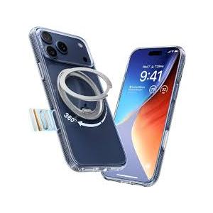 TORRAS 360 Magnetic Stand for iPhone 17 Case, [Rotatable Sturdy Kickstand][Fit for MagSafe][4X MilGrade Shockproof] Slim Transparent Phone Cover, Camera Button, Crystal Clear, Ostand O3 Fitness