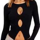 CHYRII Womens Sexy Fall Fashion Cutout Tops Ribbed Knit Winter Pullover Sweater Going Out Crop Tops (Small, Black)