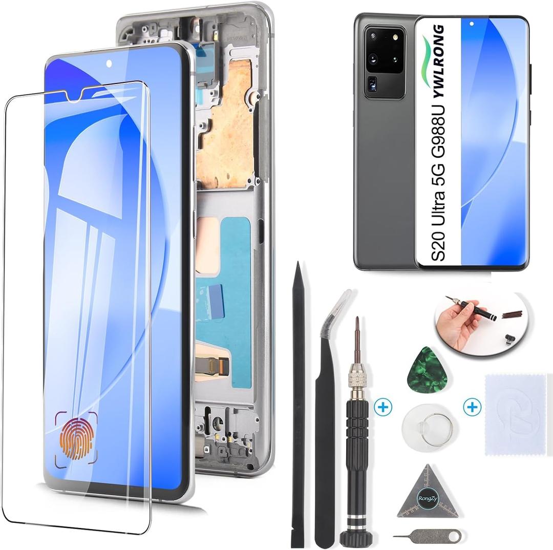 OLED for Samsung Galaxy S20 Ultra 5G Screen Replacement for Samsung S20 Ultra 5G G988U G988U1 G9880 LCD Display Touch Screen Digitizer Assembly with Tools (Support Fingerprint, Silver Frame)