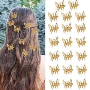 20 Pcs 3D Moving Butterfly Hair Clips, Metal Golden Moving Wings Butterfly Hair Accessories Cute 90s Nostalgic Hair Clips for Women Wedding Halloween