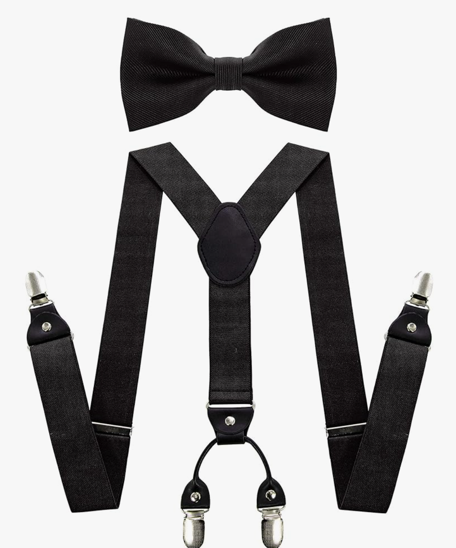 Solid Color Suspender and Silk Bow Tie Sets for Child 12-13Y, Black