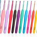 KOKNIT 12 PCS Crochet Hooks, Ergonomic Handle Crochet Hooks Set for Arthritic Hands, Comfortable Smooth Crochet Needles Extra Long Knitting Needles with Stitch Markers