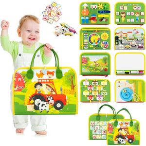 Busy Book for Toddlers 1-3, Farm Toddler Busy Board Montessori Toys for 1 2 3 4 Year Old, Sensory Board Preschool Learning Toy Quiet Books Birthday Gifts for Girls Boys, Travel Toys for Airplane Car