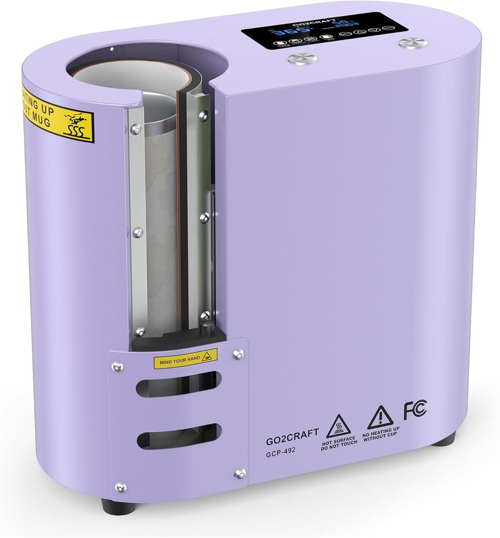 GO2CRAFT Auto Seamless Tumbler Heat Press Machine, Automatic Rotation Advanced Cup Heat Press with Fast & Even Heating, 4 Memory Modes for 11-30oz Sublimation Tumblers, Mug, Glasses(Purple)