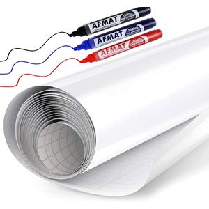 AFMAT White Board Sticker for Wall, 1.44x11ft Peel and Stick Whiteboard Wallpaper, Stain-Proof & Super Sticky Dry Erase Wall Decal, Dry Erase Contact Paper Roll Adhesive for Table/Door, 3 Markers WS11
