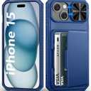 for iPhone 15, iPhone 14, iPhone 13 Case Wallet, Built-in Card Holder(4-5 Cards), Slide Camera Cover, Military Grade & RFID Protection, Heavy Duty Women Men Phone Case for iPhone 15/14/13, Blue
