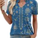 Kistore Womens Summer Tops Short Sleeve V Neck Casual Shirts Beach Vacation Dressy Work Blouses