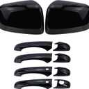 Left and Right Side Mirror Cover Cap and Door Handle Covers Compatible with 2011-2021 J-eep Grand Cherokee D-odge Durango (Black)
