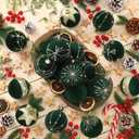 Namalu 24 Pcs Green Gold Velvet Glitter Christmas Ball Ornaments Bulk 2.36" Flocked Christmas Tree Ball Ornaments Set Shatterproof Xmas Bulbs Tree Decorations for Holiday Wedding Party Decor