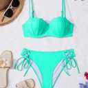 KerryKreey Underwire Swimsuits for Women Push Up Bikini Sets High Cut Cheeky Two Piece Lace Up Tie Side Bathing Suits (Blue, L)