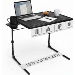 Table-Mate TV Tray Table | Portable Desk Folding Dinner Tray, Couch Table Trays for Eating Snack Food, Portable Laptop Desk, Bed Trays for Eating | Adjustable TV Trays with 3 Angles and Cup Holder (15"D x 21"W x 29"H, Black)