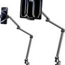 LULULOOK iPad Stand for Desk, Aluminum Alloy Arm Mount, Adjustable Holder Stand for iPad Pro 12.9/iPad mini Air, Samsung Galaxy, iPhone, Kindle, Portable Monitor Tablet 4.7"-13"(2 Clips) (Black)