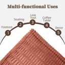 Unstuffed Pouf Ottoman Cover Soft Storage Extra Seat Farmhouse Comfortable Bohemian Poufs Accent Footrest 20x20x8 Inches for Living Room Bedroom Study Nook (Caramel B, Square)