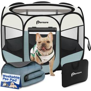 Dog Cat Playpen Indoor Outdoor for Puppy Pet Dogs Cat Recovery After Surgery, Dog Tent Crates Cage Indoor/Outdoor, Portable Pop Up Kennel with Carrying Case for Travel (Grey with Pad, Medium)