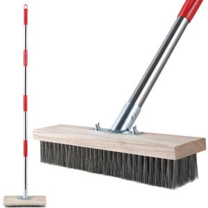 Heavy Duty Wire Broom with Telescopic Handle(57IN), Stiff Metal Bristle Brush for Removing Weed Moss, Outdoor Floor Scrub Brush for Patio, Deck, Garden