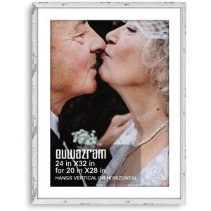 Rustic White 24x32 Frame - Single Frame, 24 x 32 Poster Frame with Mat for 20x28, Picture Frames for Artwork, Puzzles, Photos and Movie Posters