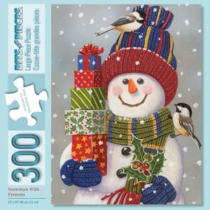 Bits and Pieces  Large 300 Piece Jigsaw Puzzle for Adults  Snowman with Presents - Snowman Christmas Jigsaw Puzzle - by Artist William Vanderdasson, Completed Puzzle Size: 18" x 24"