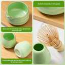 Japanese Style Ceramic Matcha Set - 9 Pcs Kit with 530ml Bowl, 2 Gold-Inlaid Cups, Bamboo Whisk/Scoop, Stainless Steel Sifter & Landscape Painting Towel - Gift for Tea Lovers (Green)