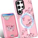 Toycamp for Samsung Galaxy S23 Ultra Case - Compatible with Magsafe Credit Card Holder Wallet Magnetic Cute Women Teen Girls Kawaii Girly Unique Flower Design Phone Cover for Galaxy S23 Ultra