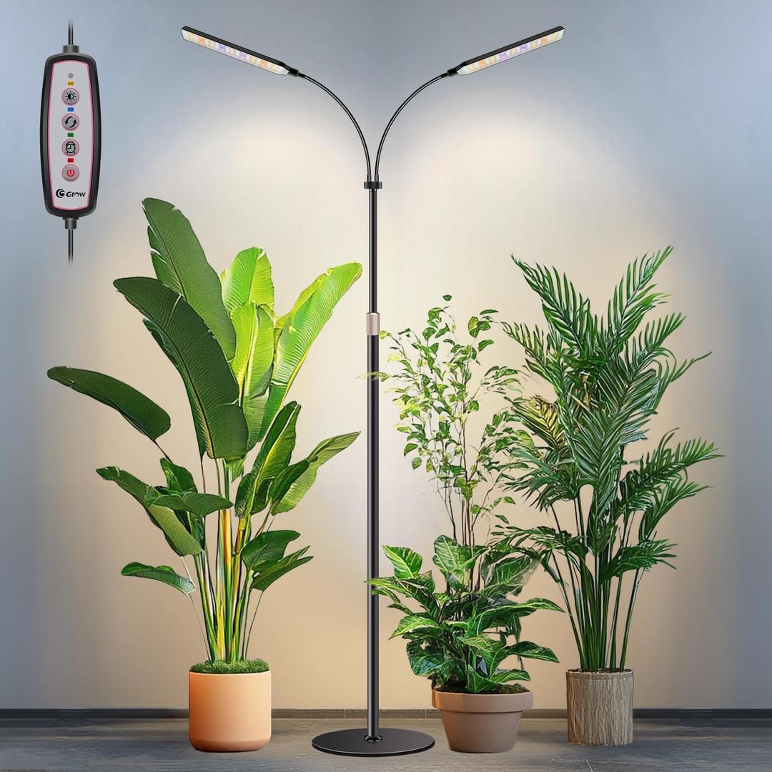 Grow Lights for Indoor Plants, 4-Head Full Specturm Plant Grow Light with 4/8/12/16H Timer, 3 Color Modes, 5 Brightness, 24-68.7in Height Adjustable Floor Growing Lamp for Tall Large Plants