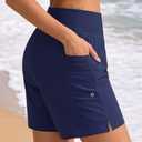 DIBAOLONG Women's Swim Shorts 7" High Waisted Quick Dry UPF 50+ Beach Board Shorts for Women with Liner & Pockets Dark Blue 2XL