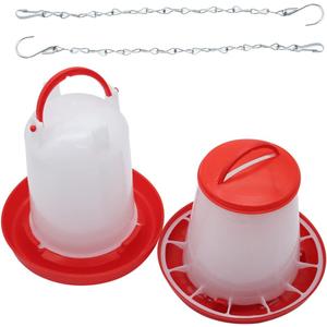 Chicken Feeder and Waterer Kit -1.5KG Poultry Chick Feeder and 1.5L Chicken Waterer with 2pcs S Hooks,Plastic Hanging Poultry Quail Feeder and Waterer Set for Coop