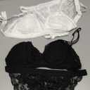 Lace Bralettes for Women Floral Adjustable Thin Strap V Neck Hook Eye Unpadded Triangle Bralette Wire Free Bra (Medium, 2 Pack-Set (Black, White)