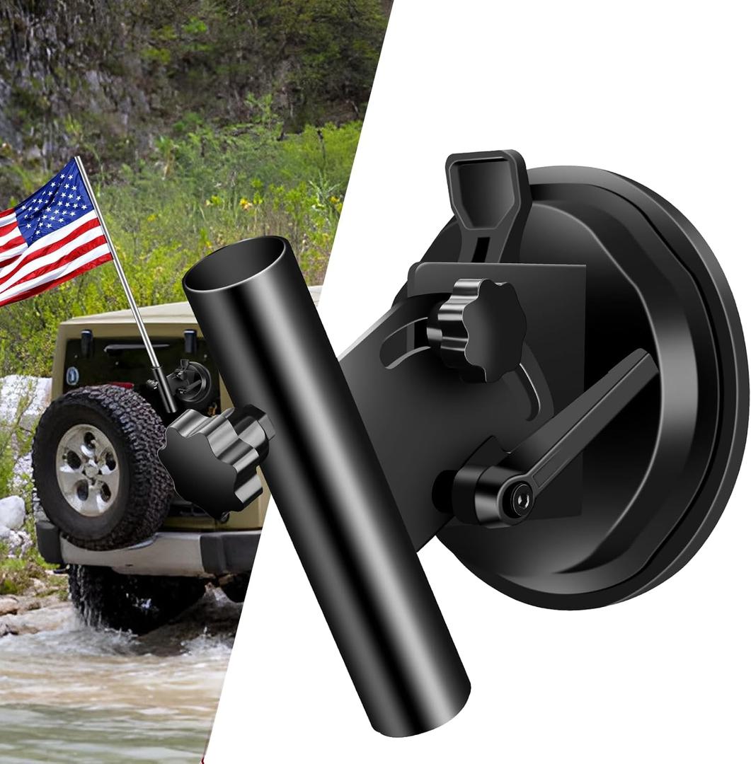 Car Flag Pole, Suction Cup Flag Holder, Mount for RV, Truck, Trailer, SUV (Adjustable Angle, Black)