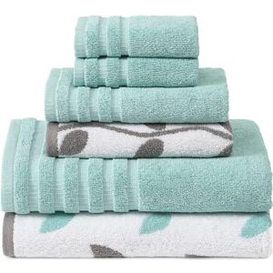 Modern Threads Organic Vines 6-Piece 100% Cotton Towel Set  Yarn Dyed Jacquard & Solid  Includes 2 Bath Towels, 2 Hand Towels, 2 Washcloths  Absorbent, Quick Dry, Soft & Durable  Aqua