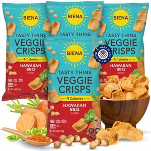 BIENA Tasty Thins Veggie Crisps – Hawaiian BBQ, 4-Pack, 4 oz Bags – Chickpeas & Veggies, Vegan, Gluten Free, Dairy-Free, Non-GMO, Allergy-Friendly, Healthy Snacks for Adults and Kids BIENA Tasty Thins Veggie Crisps – Hawaiian BBQ, 4-Pack, 4 oz Bags – Chickpeas & Veggies, Vegan, Gluten Free, Dairy-Free, Non-GMO, Allergy-Friendly, Healthy Snacks for Adults and Kids