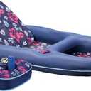 Aqua Campania Ultimate 2-in-1 Pool Float Lounge – Extra Large – Inflatable Pool Floats for Adults with Adjustable Backrest & Cupholder Caddy – Navy Hibiscus