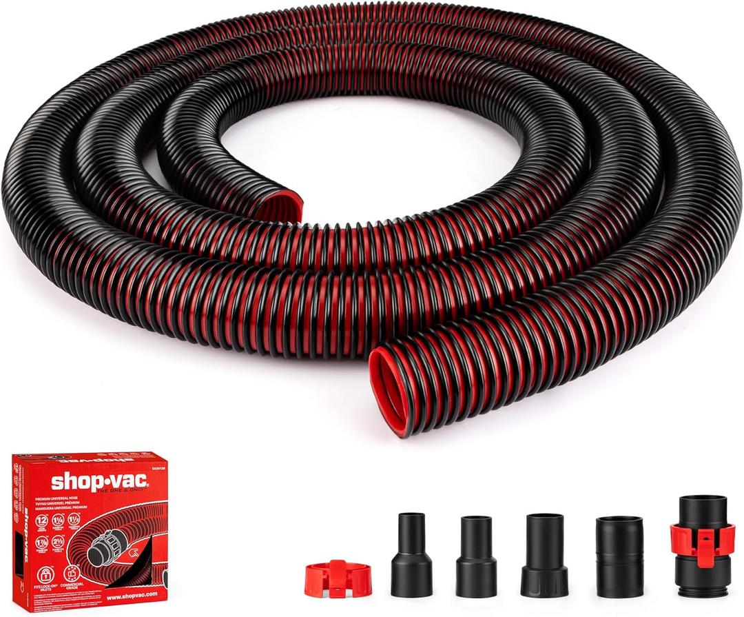 Shop-Vac Premium Universal Hose Plastic 12'X 1-7/8", Replacement Hose Compatible with Rigid, Dewalt, Husky, Craftsman, Bauer, Masterforce Vacuum Cleaners