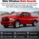 Canvcle Window Visors Rain Guards for Dodge Ram 1500 Crew Cab 2009-2018/Ram 2500&3500 Crew Cab & Mega Cab 2010-2026/Ram 1500 Classic Crew Cab 2019-2024, Tape-On Side Window Deflectors Vent Visors 4PCS