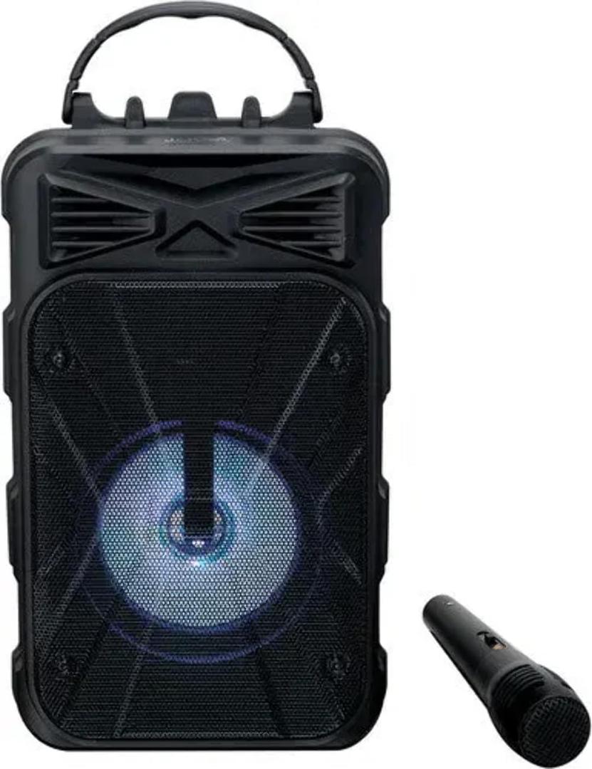 iLive ISB202B ISB202B Portable 8-in. 10-Watt Bluetooth Rechargeable Party/Karaoke Tailgate Speaker with Party Lights and Wired Microphone