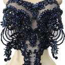 Handmade red/Blue/Gold/Green Rhinestones lace Bodice Applique Sewing Beads Crystal Trim Patches Accessory for Dress Clothes (Deepblue)