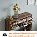 Shoe Cabinet Storage, Modern Freestanding Organizer with 2 Flip Drawers, Narrow Shoe Rack for Entryway, Walnut