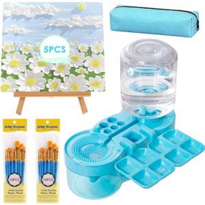 2026 Next-Gen Paint Brush Cleaner Tool [One-Press Cleaning & Leak-Proof] Complete Brush Washer Art Set with Canvas, Brushes & Pencil Case | Ideal Gift for Artists, Beginners & Students-Blue